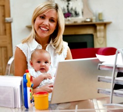 Mom and child in home office