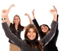 women cheering success